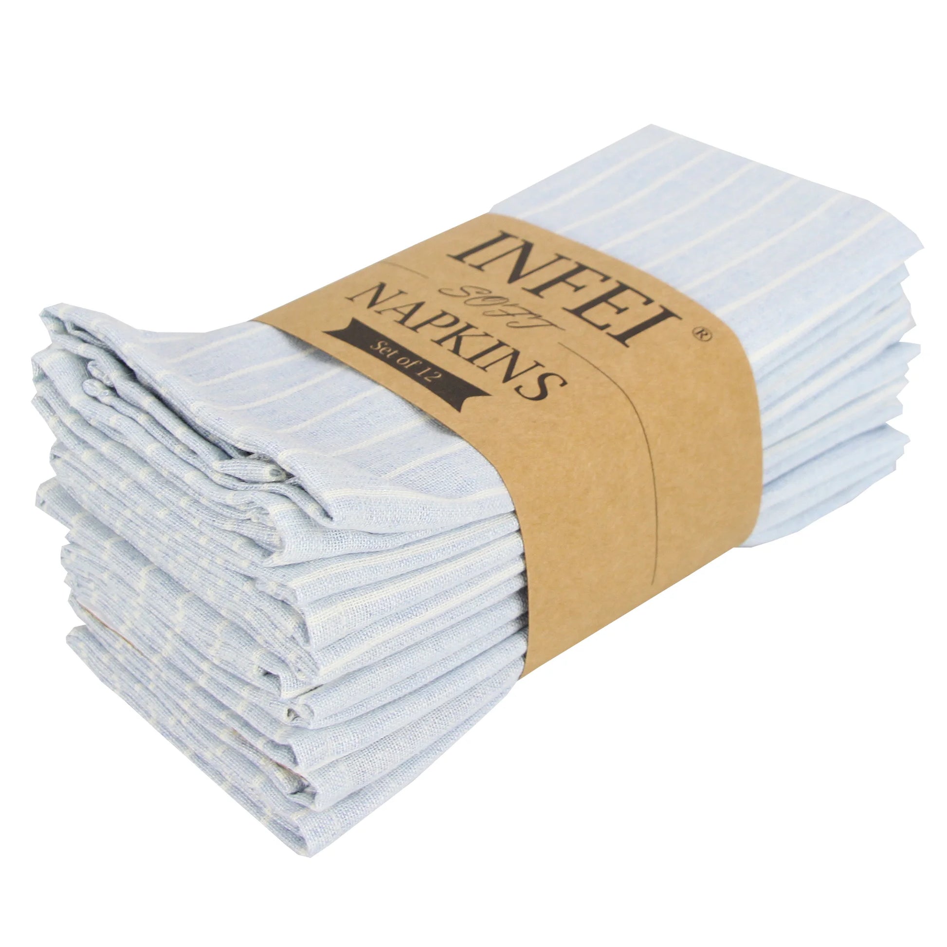 Set de 12 Serviettes en Coton et Lin Bleu