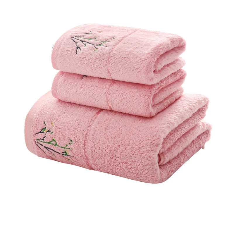 Ensemble de serviettes brodées rose C