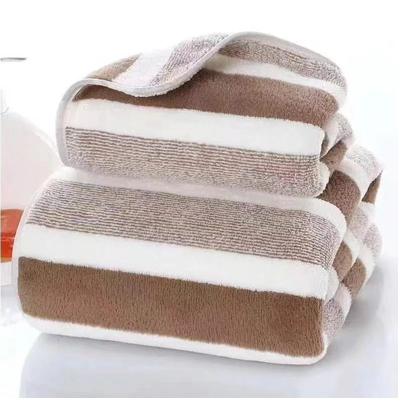 Ensemble de serviettes de bain rayées set marron