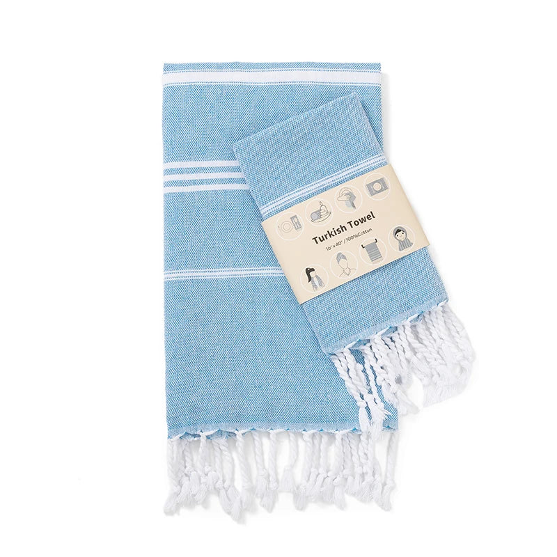 Serviette de bain en coton turc bleu