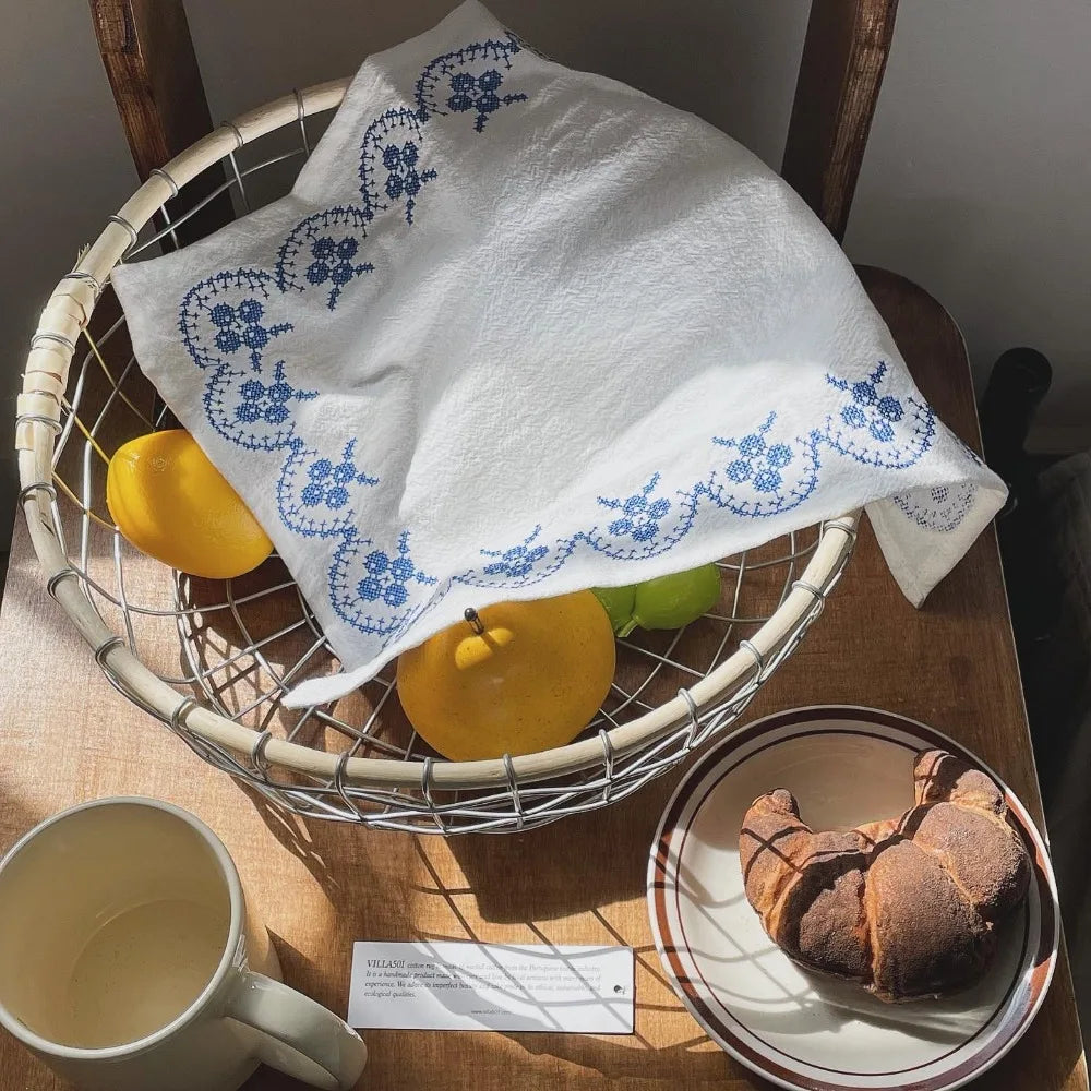 Serviette de Table en Pur Coton Rétro Brodé 