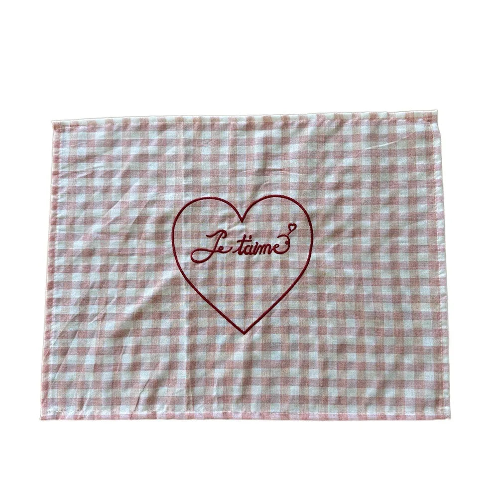 Serviette de Table en Pur Coton Rétro Brodé Rose
