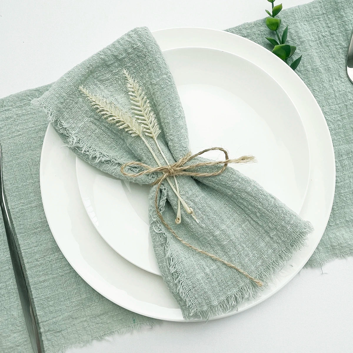 Serviette en coton gaze vert sauge