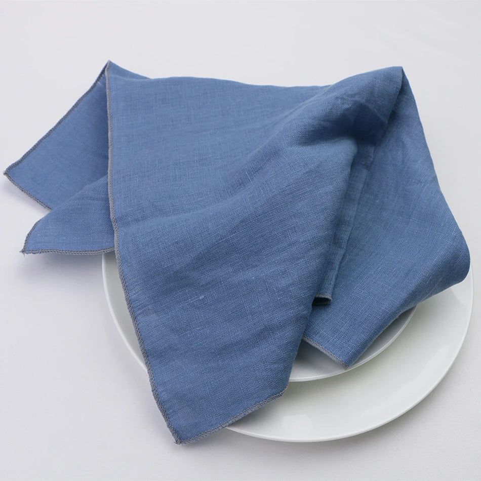 Serviettes de Table en Lin Naturel Bleu lac