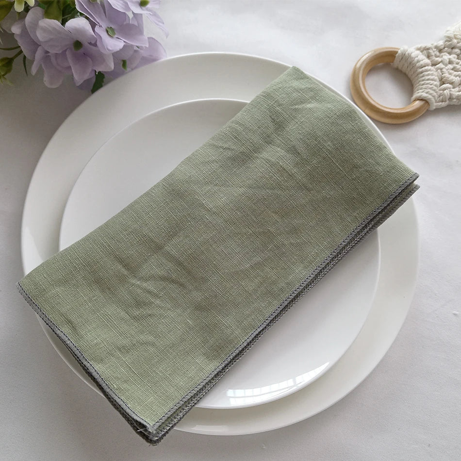 Serviettes de Table en Lin Naturel vert sauge